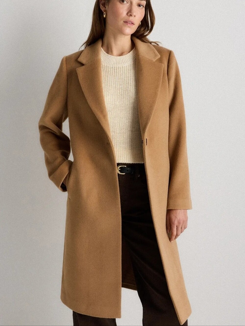 NWT Quince Women's Camel Long Wool-Blend Coat